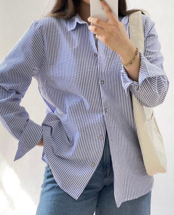 شومیز راه راه آبی