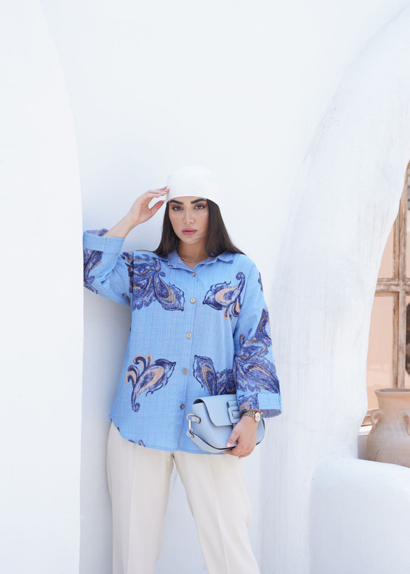 خرید آنلاین شومیز لینن ایتالیایی طرح ترمه